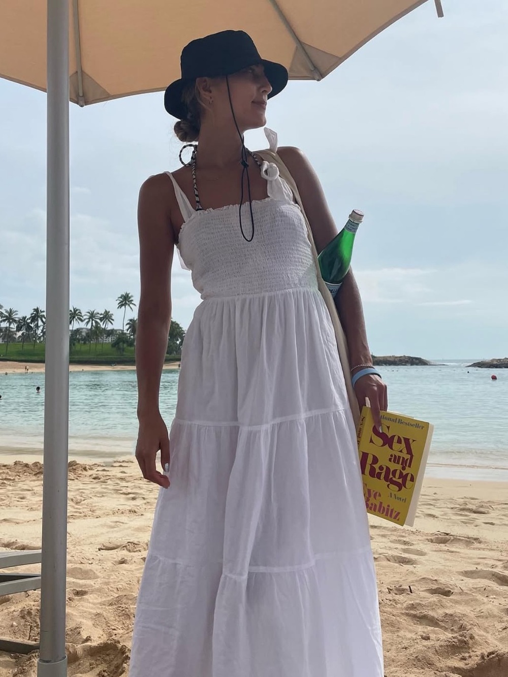 Aritzia White Smocked Tiered Maxi Dress with Tie Straps
